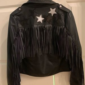 Leather jacket with stars and fringe